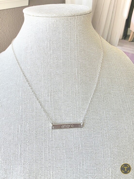 Jewelry - Sterling Silver 16", "amore" Bar Necklace